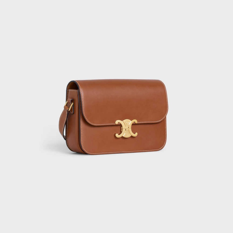 Triomphe Celine Classique Bag In Natural Calfskin Marron | CL-593184