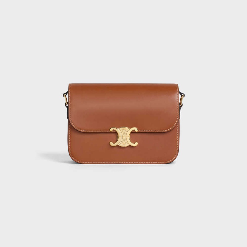 Triomphe Celine Classique Bag In Natural Calfskin Marron | CL-593184