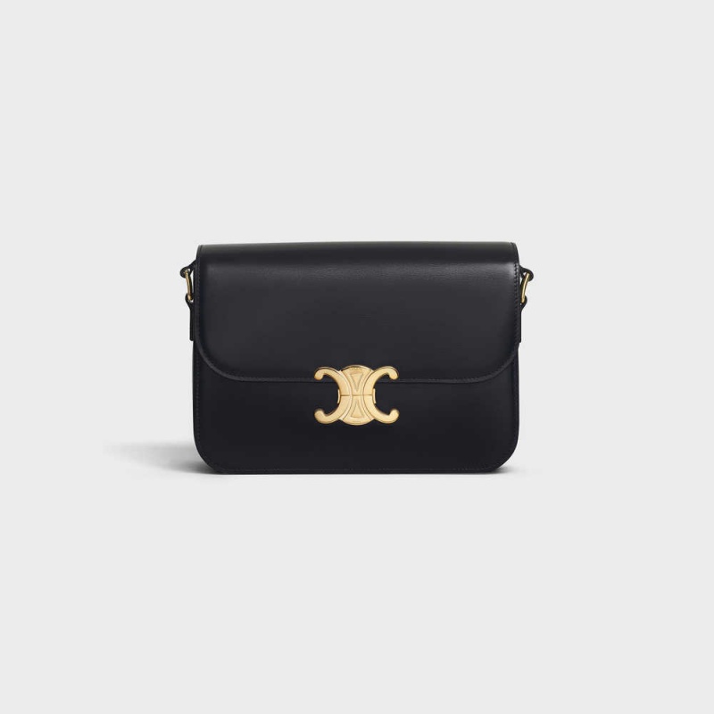 Triomphe Celine Classique Bag In Shiny Calfskin Noir | CL-593183