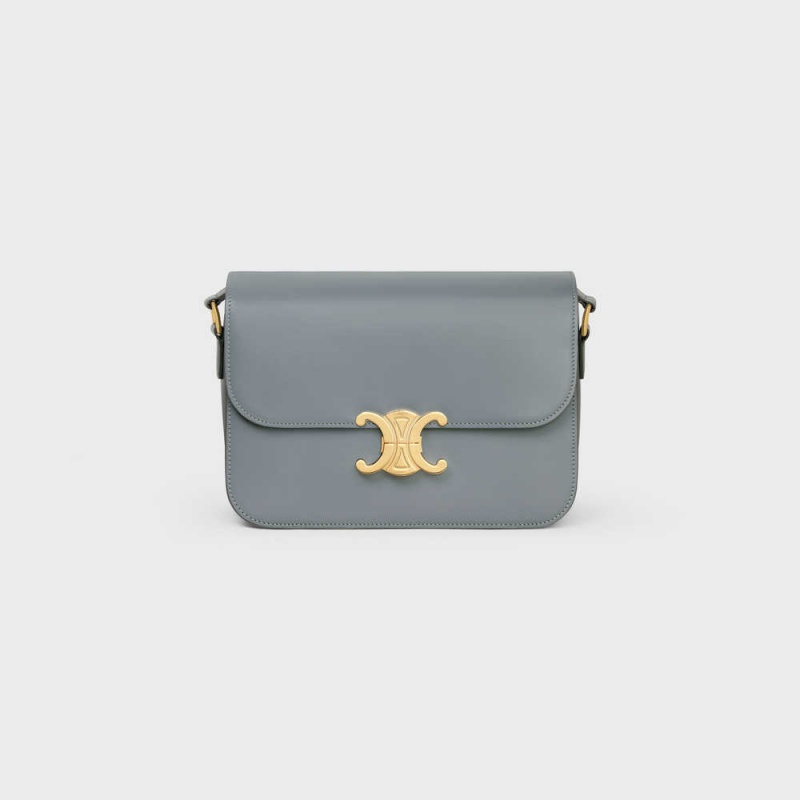 Triomphe Celine Classique Bag In Shiny Calfskin Bleu Grise | CL-593187