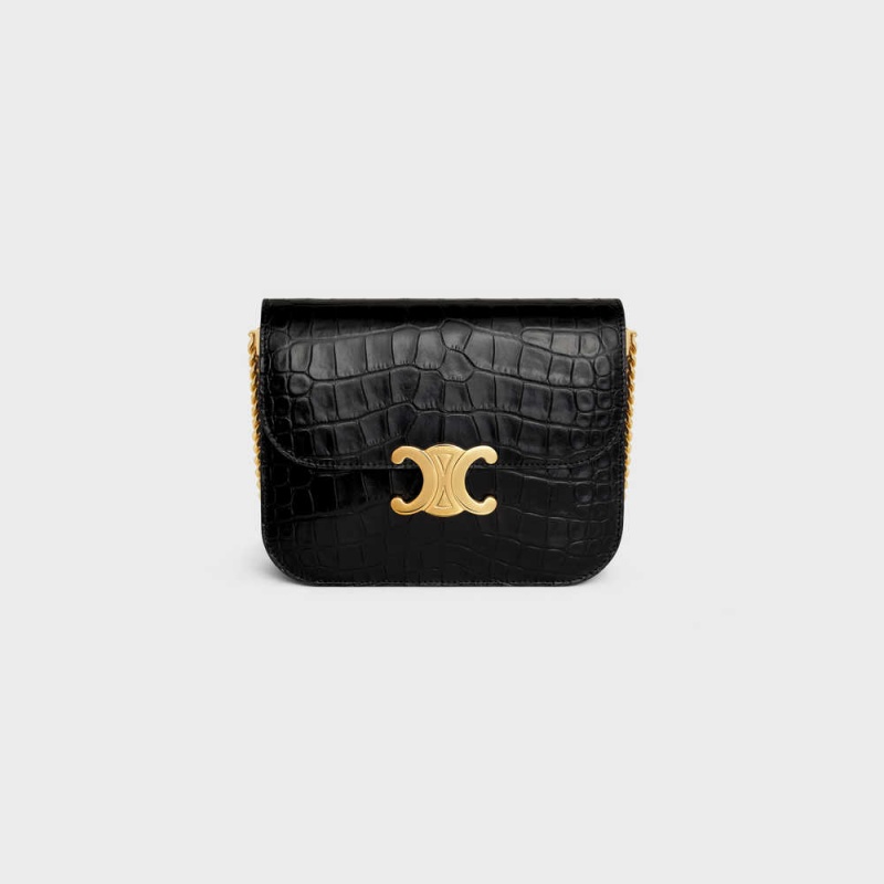 Triomphe Celine College Bag In Niloticus Crocodile Noir | CL-593170