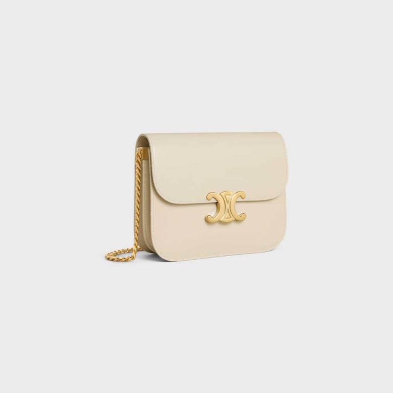 Triomphe Celine College Bag In Shiny Calfskin Beige | CL-593169