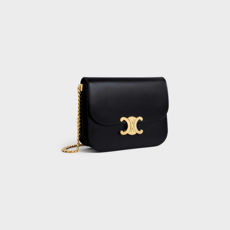 Triomphe Celine College Bag In Shiny Calfskin Noir | CL-593168