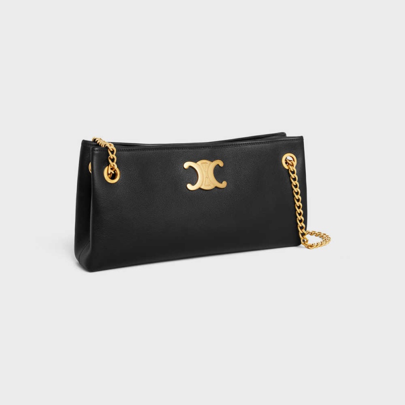 Triomphe Celine Newspaper Chain Bag Soft In Supple Calfskin Noir | CL-593166