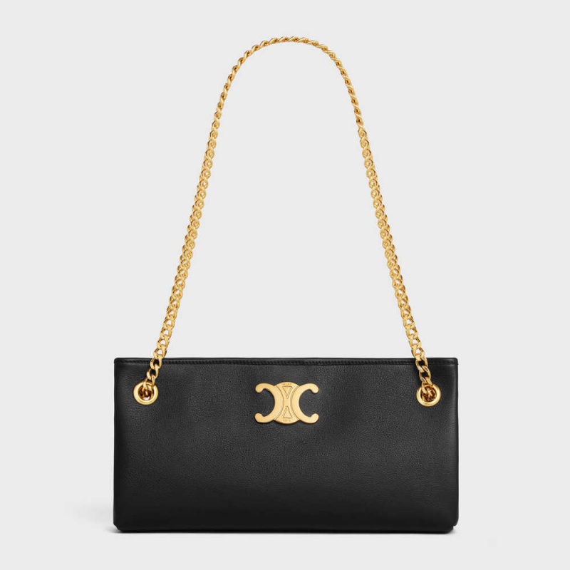 Triomphe Celine Newspaper Chain Bag Soft In Supple Calfskin Noir | CL-593166