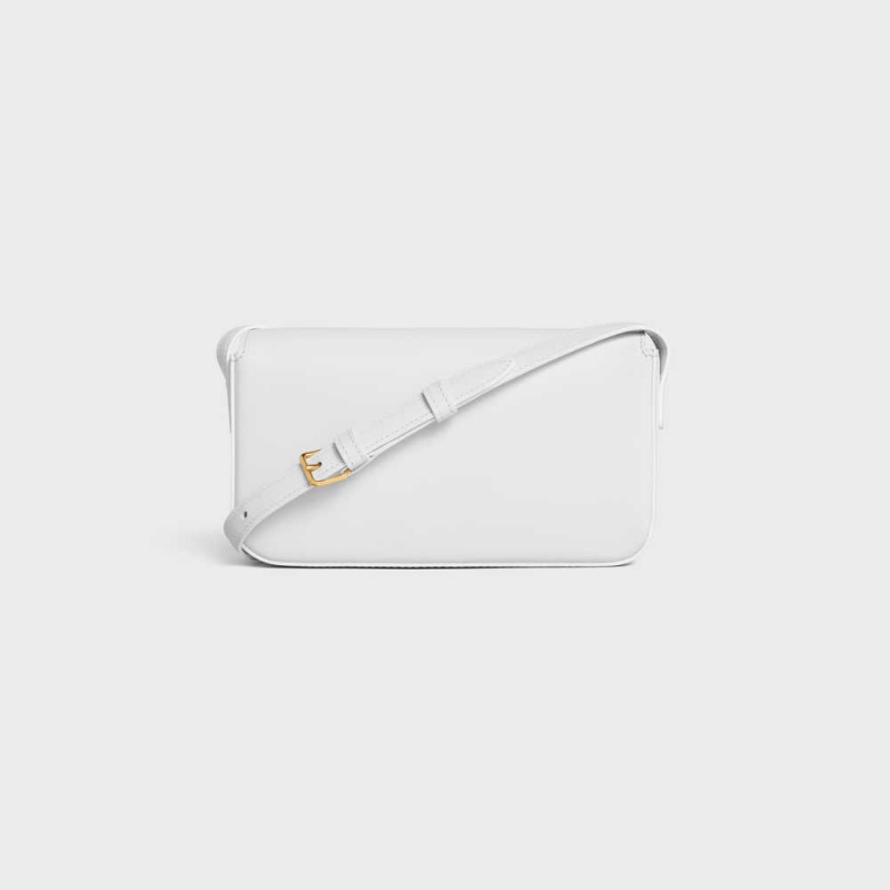 Triomphe Celine Shoulder Bag In Shiny Calfskin Blanche | CL-593244