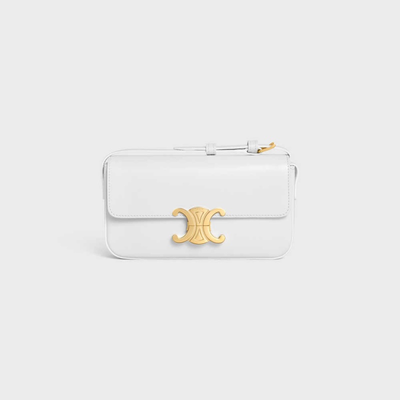 Triomphe Celine Shoulder Bag In Shiny Calfskin Blanche | CL-593244