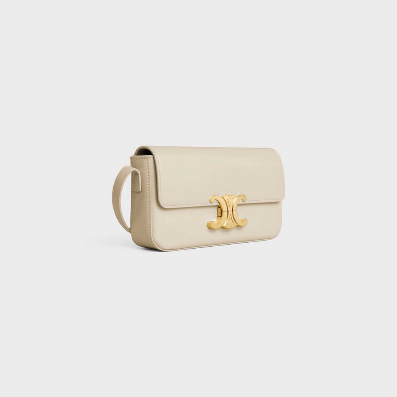 Triomphe Celine Shoulder Bag In Shiny Calfskin Beige | CL-593243