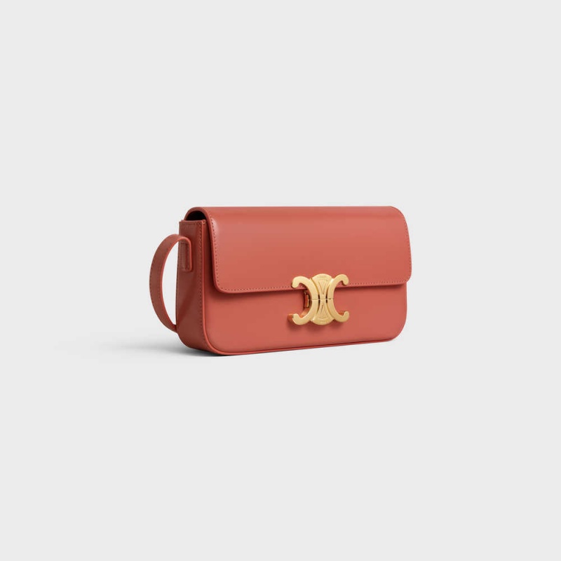 Triomphe Celine Shoulder Bag In Shiny Calfskin Bordeaux | CL-593242