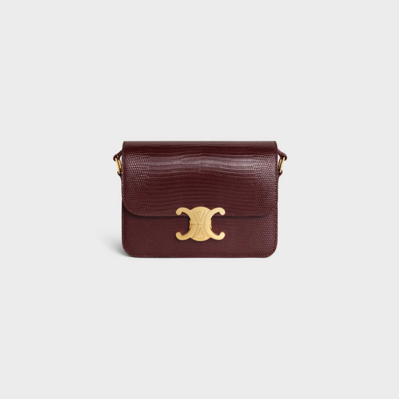 Triomphe Celine Teen Bag In Lizard Bordeaux Foncé | CL-593214