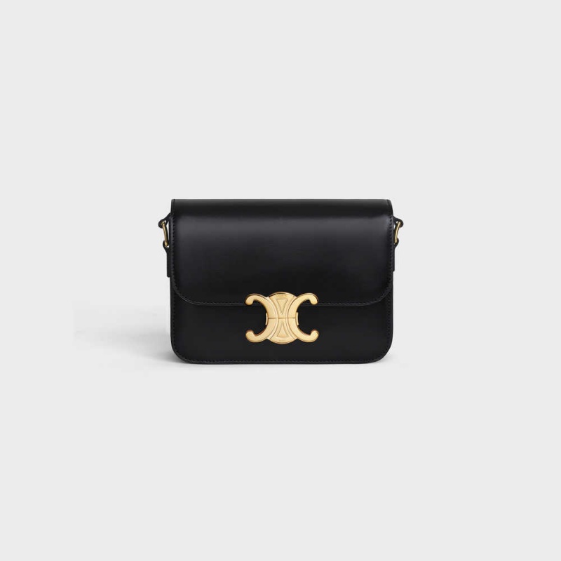 Triomphe Celine Teen Bag In Shiny Calfskin Noir | CL-593196