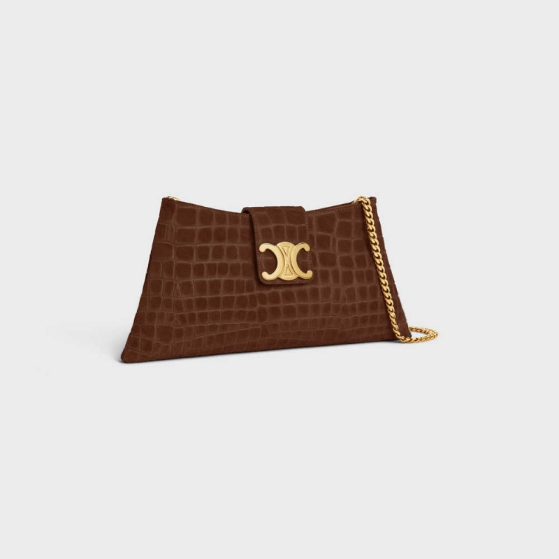 Triomphe Celine Wiltern Clutch Soft In Crocodile Embossed Daim Calfskin Marron | CL-593176