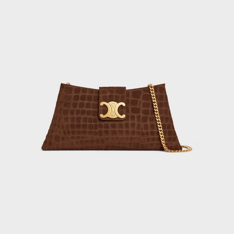 Triomphe Celine Wiltern Clutch Soft In Crocodile Embossed Daim Calfskin Marron | CL-593176