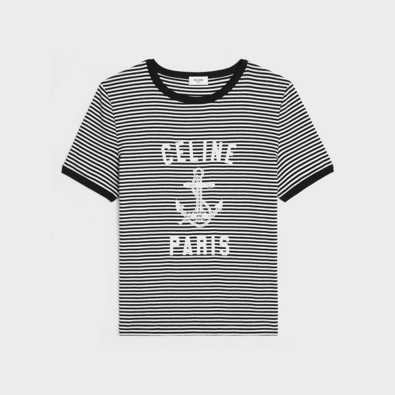 T-shirt Celine 70 S Anchor In Rayé Jersey Blanche Noir | CL-592777