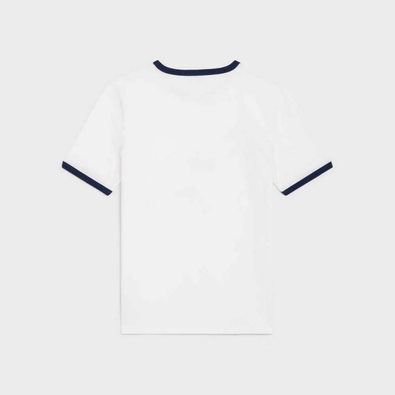 T-shirt Celine In Coton Jersey Blanche Bleu Marine Noir | CL-592783