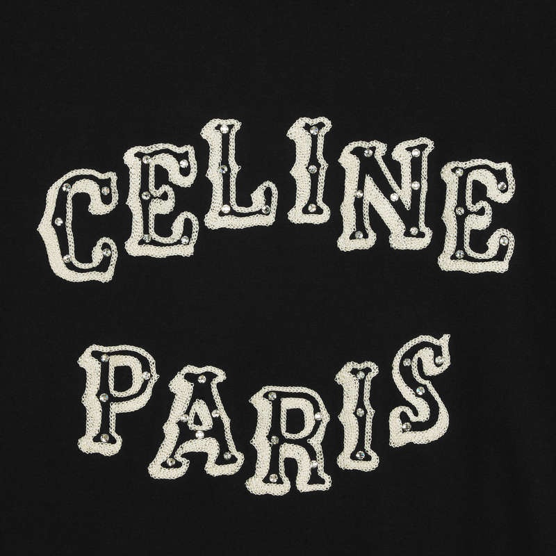 T-shirt Celine Loose Embroidered In Coton Jersey Noir Blanche | CL-592133