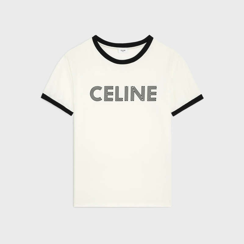 T-shirt Celine Loose In Coton Jersey Blanche Noir | CL-592125