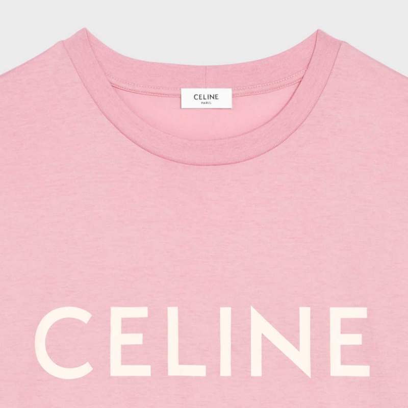 T-shirt Celine Loose In Coton Jersey Rose Blanche | CL-592794