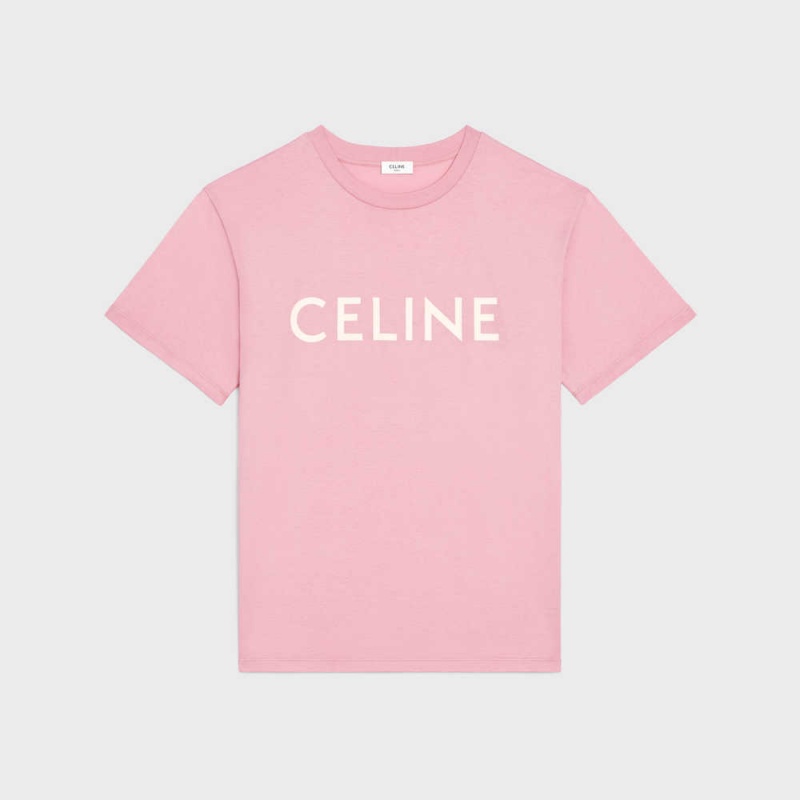 T-shirt Celine Loose In Coton Jersey Rose Blanche | CL-592794