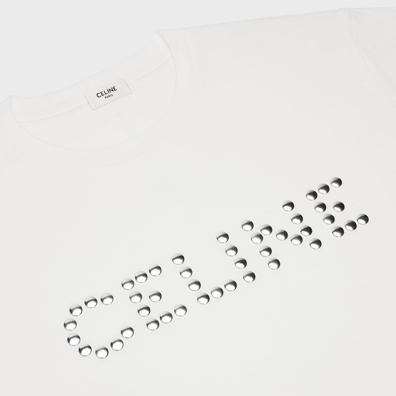 T-shirt Celine Loose In Coton Jersey With Studs Blanche Argent | CL-592140