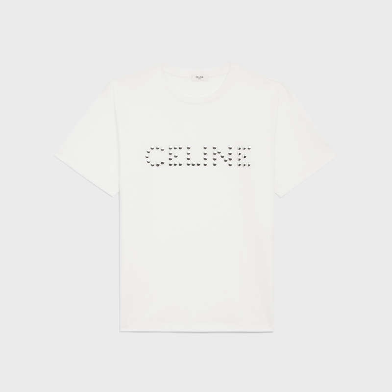 T-shirt Celine Loose In Coton Jersey With Studs Blanche Argent | CL-592140