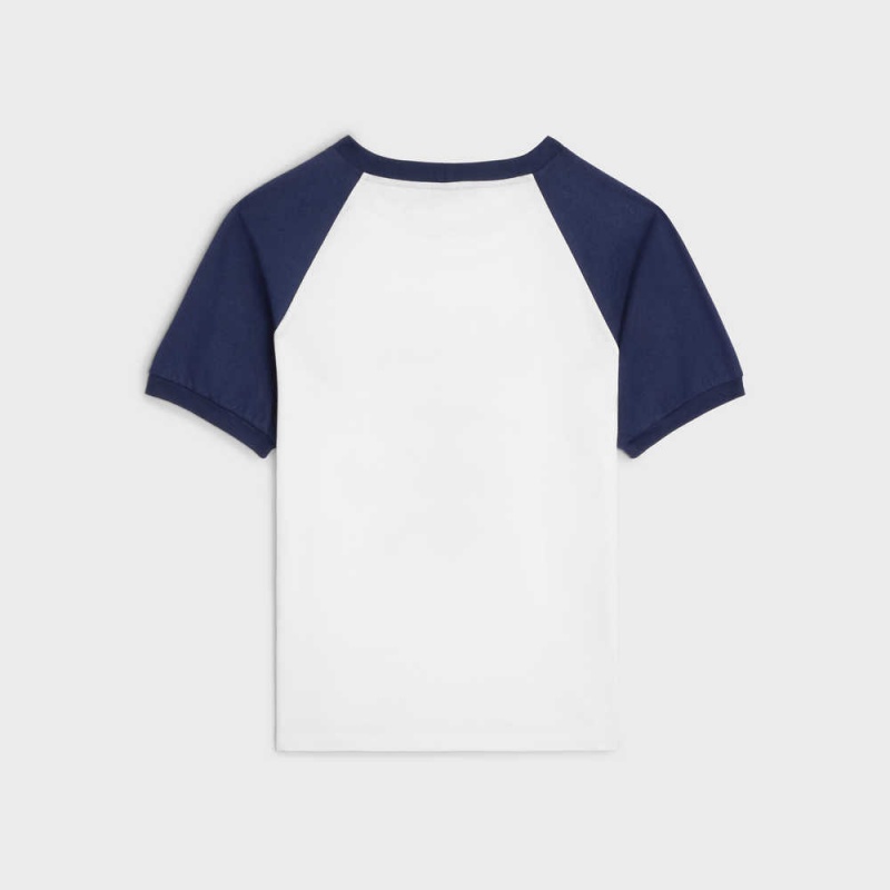 T-shirt Celine Paris Anchor In Coton Jersey Blanche Bleu Marine | CL-592784