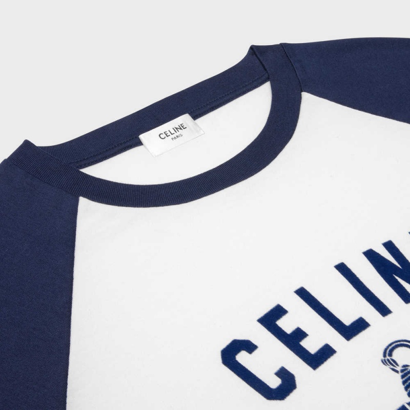 T-shirt Celine Paris Anchor In Coton Jersey Blanche Bleu Marine | CL-592784