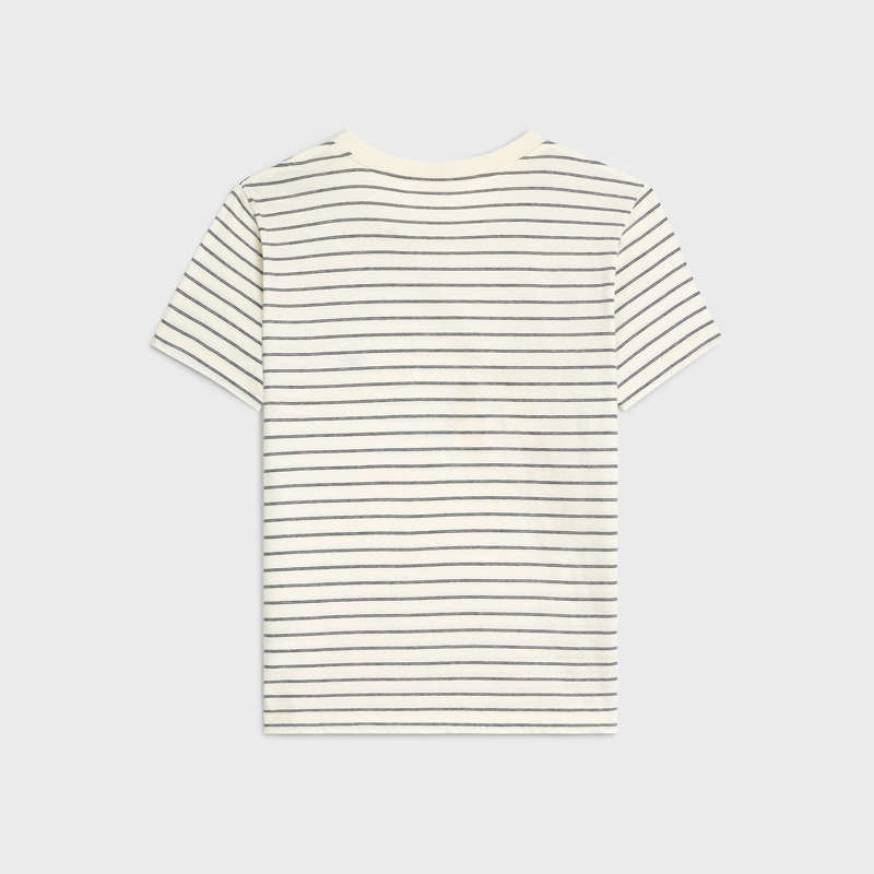 T-shirt Celine Regular Triomphe In Rayé Jersey Blanche Grise Noir | CL-592128