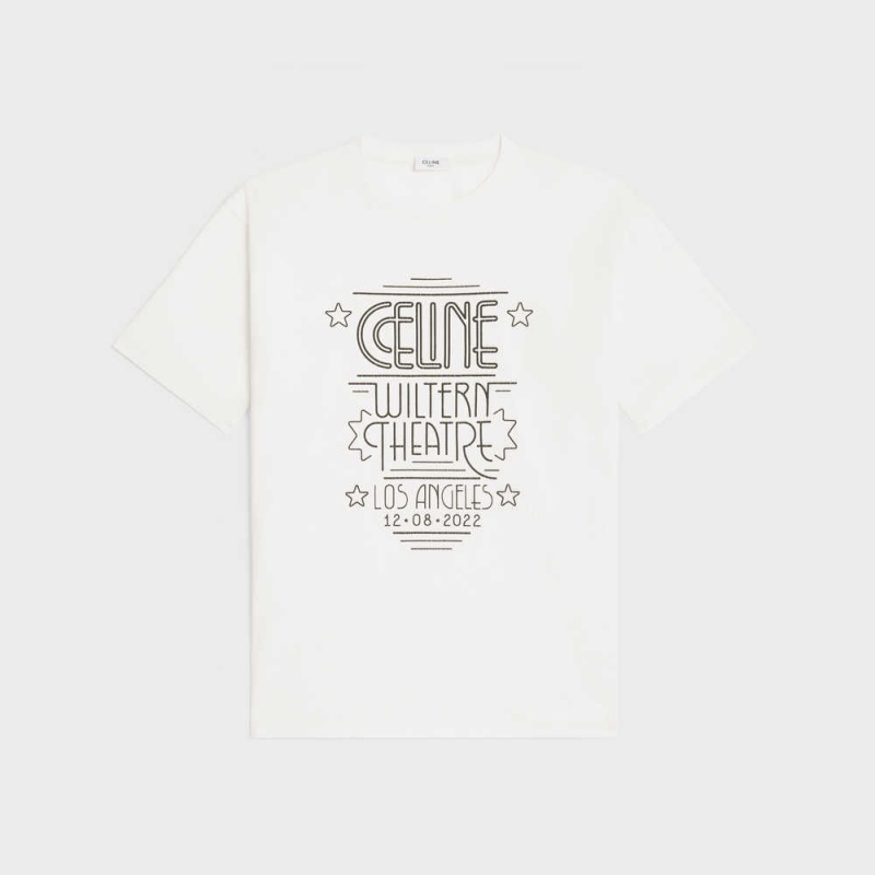 T-shirt Celine Wiltern In Coton Jersey Blanche Noir | CL-592786