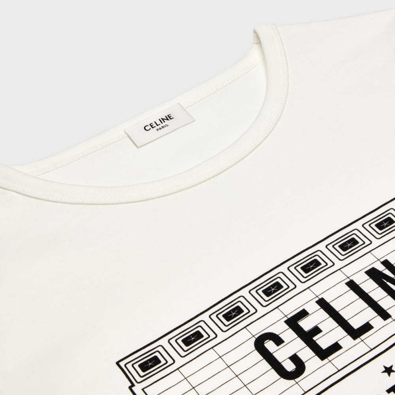 T-shirt Celine Wiltern In Coton Jersey Blanche Noir | CL-592773