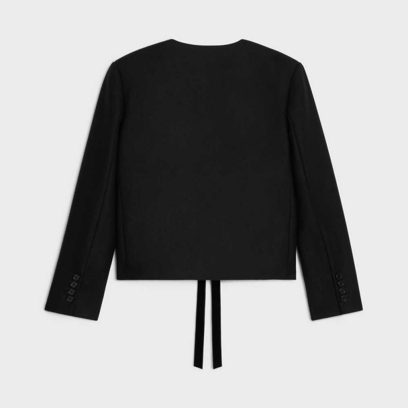 Vestes Celine Chelsea Cardigan With Bow In Flannel Cashmere Noir | CL-592648