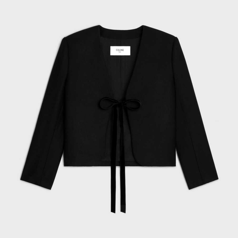 Vestes Celine Chelsea Cardigan With Bow In Flannel Cashmere Noir | CL-592648