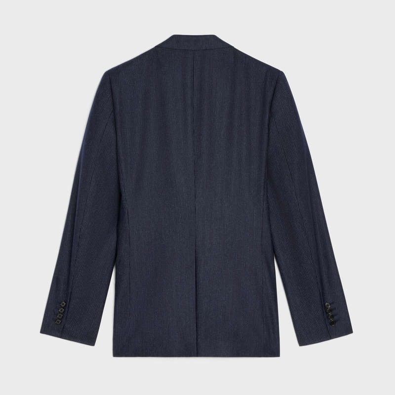 Vestes Celine Classiche In Rayé Flannel Bleu Marine | CL-591983