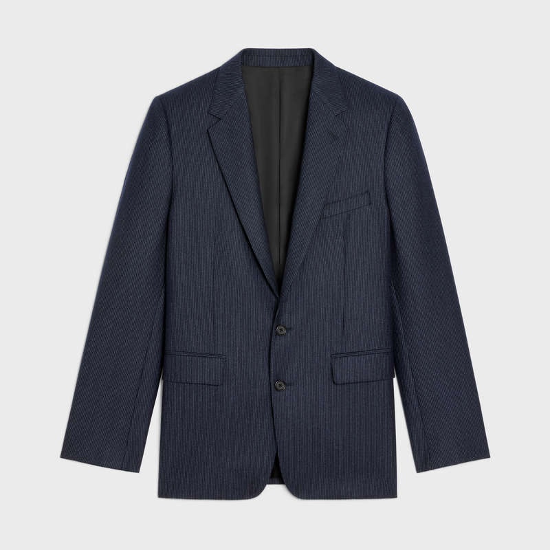 Vestes Celine Classiche In Rayé Flannel Bleu Marine | CL-591983