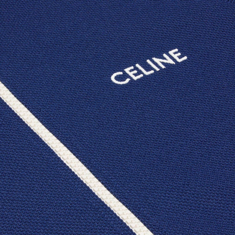 Vestes Celine Cropped Tracksuit In Texturized Jersey Bleu Marine Blanche | CL-592677