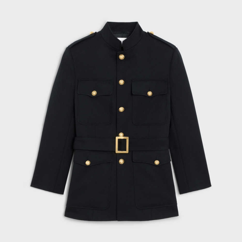 Vestes Celine Saharienne Military In Laine Noir | CL-592642