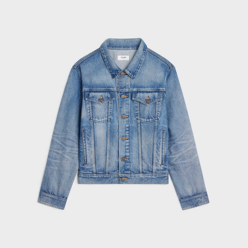 Vestes Celine V-shaped Trucker In Pismo Wash Denim Lavage | CL-592688